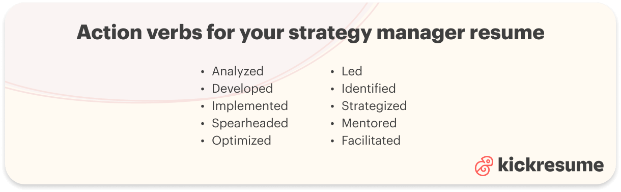 Strategy manager resume action verbs