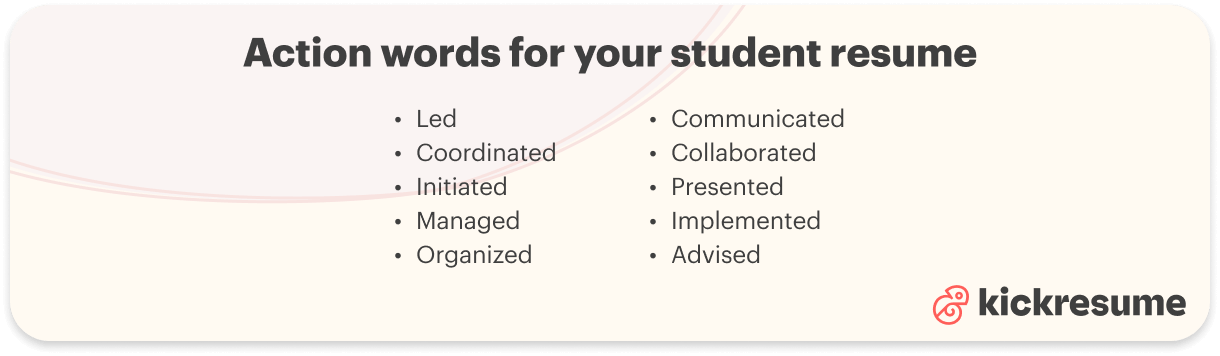 Action words for a student resume