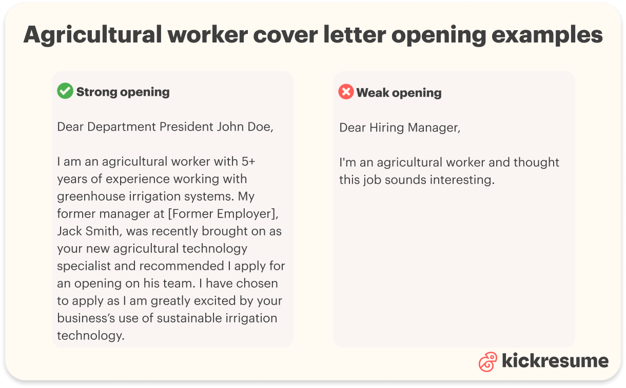 agricultural worker cover letter opening examples