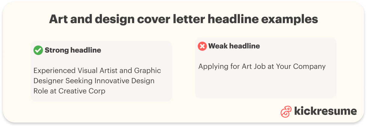 Art and design cover letter headline examples