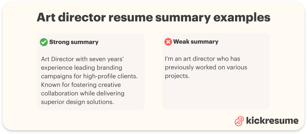 art director resume summary examples