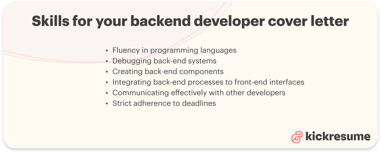 backend developer skills examples