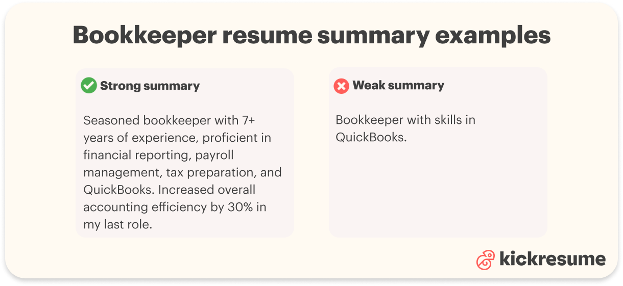 bookkeeper resume summary examples