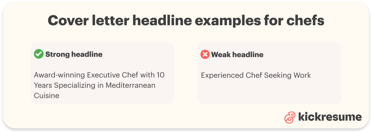 chef cover letter headline examples