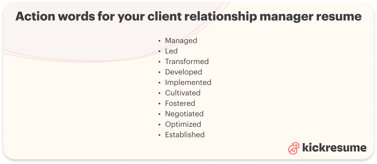 Client relationship manager resume action words