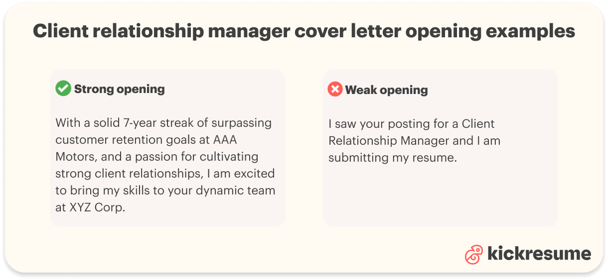 client relationhip manager cover letter opening examples