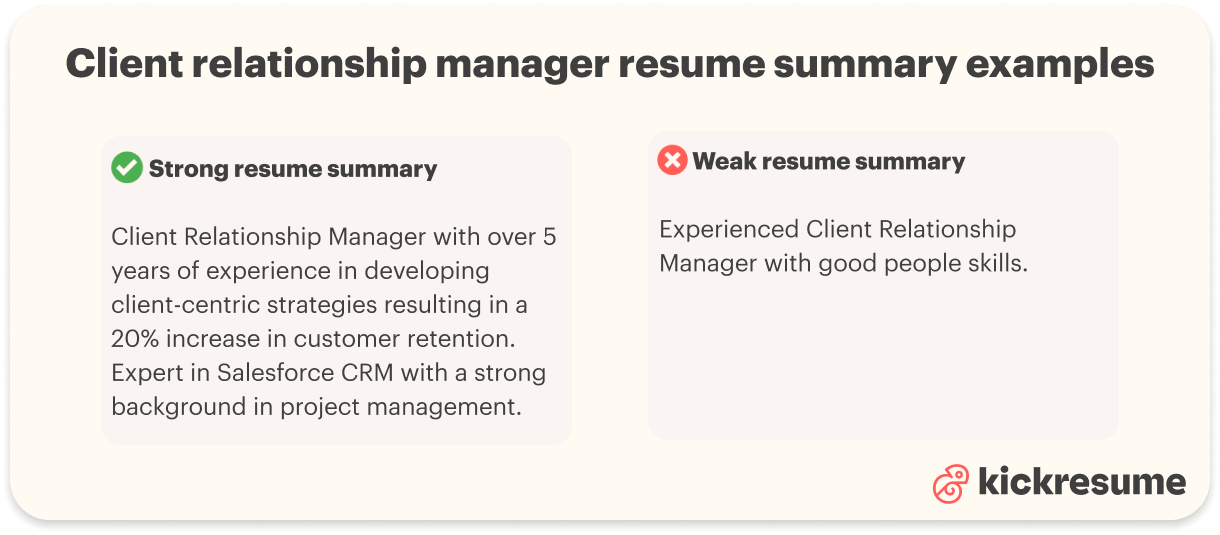 Client relationship manager resume summary examples