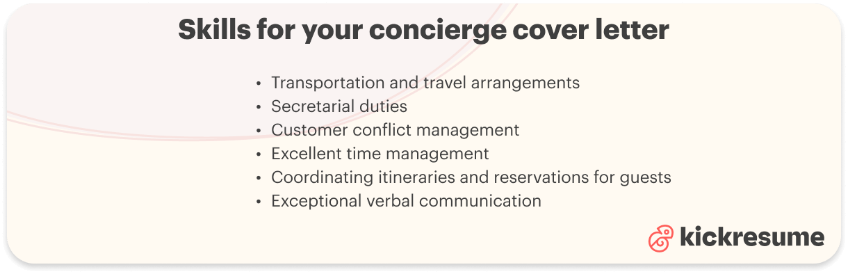 Concierge cover letter skills