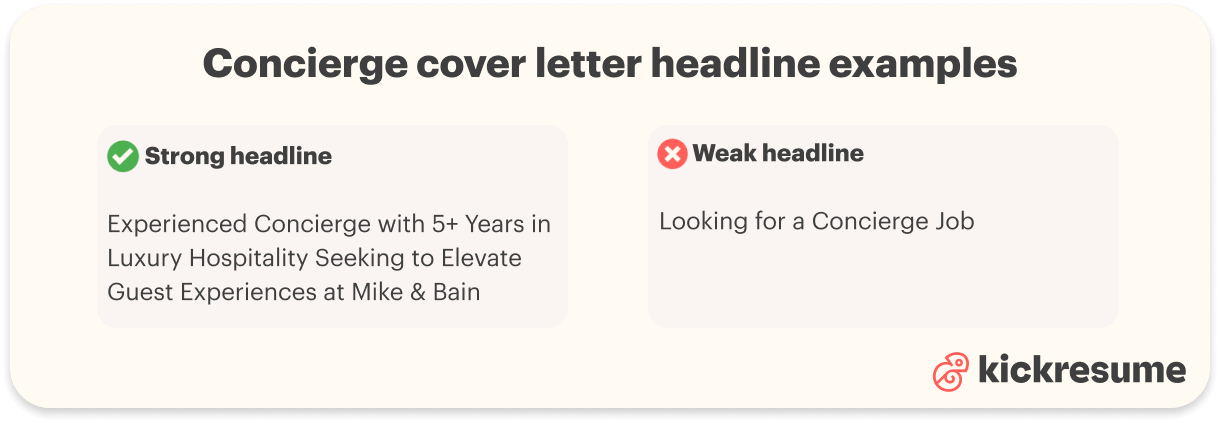 Concierge cover letter headline examples