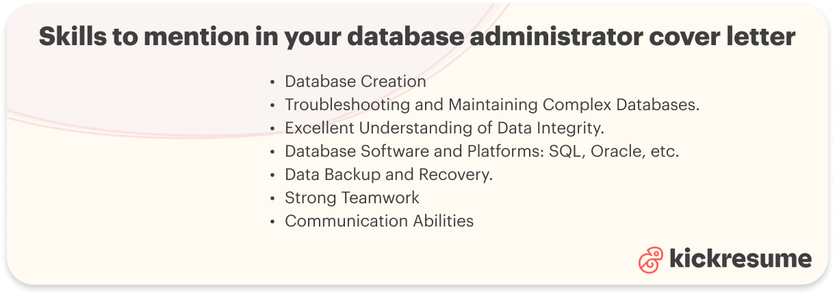 Database administrator cover letter skills