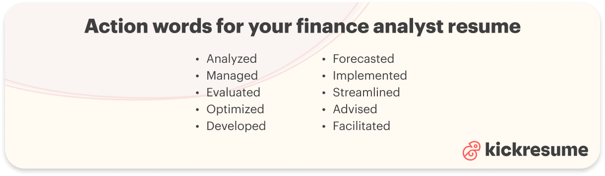 Finance analyst action verbs