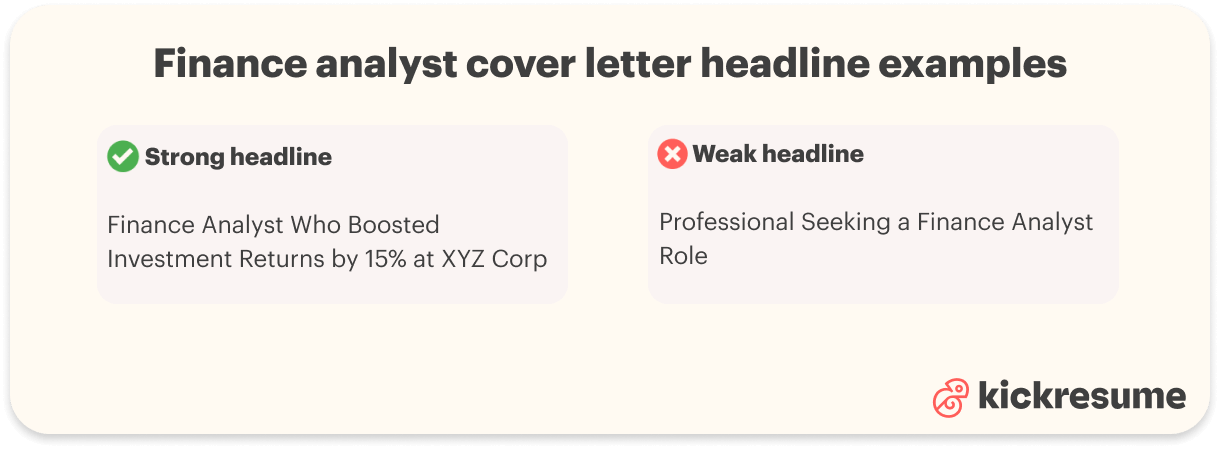 Finance analyst cover letter headline examples