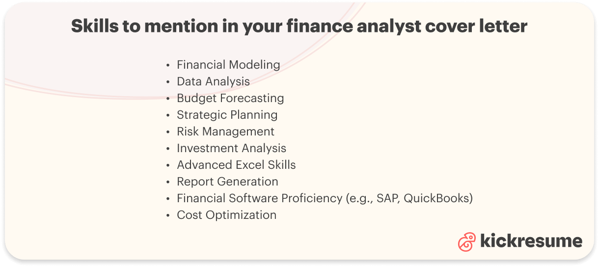 Finance analyst cover letter skills