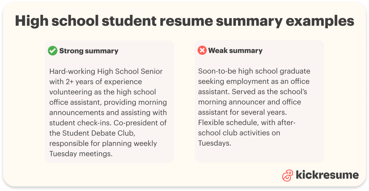 high school resume summary examples