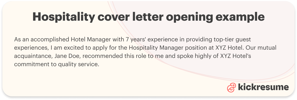 hospitality cover letter opening example