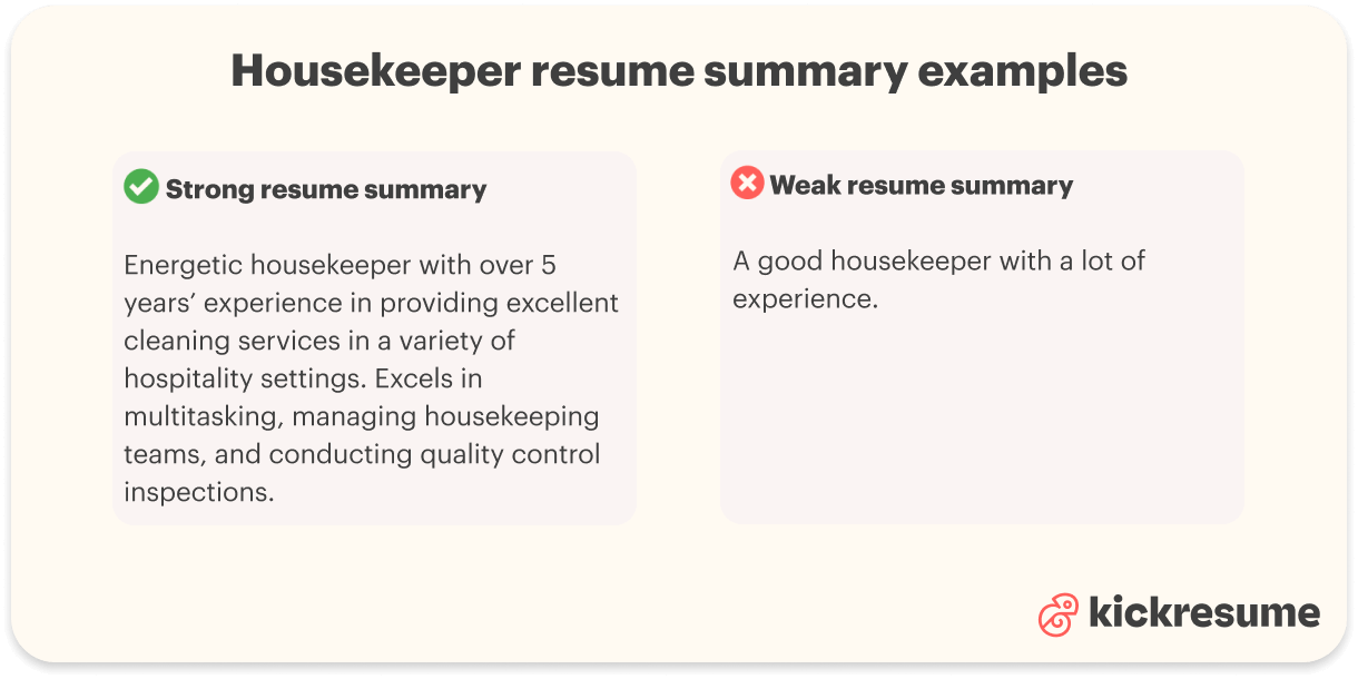 Housekeeper resume summary examples