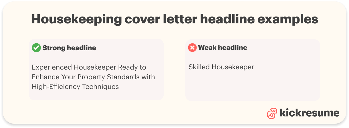 housekeeping cover letter headline examples