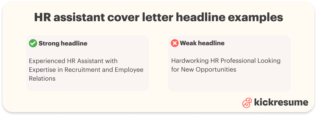 HR assistant cover letter headline examples