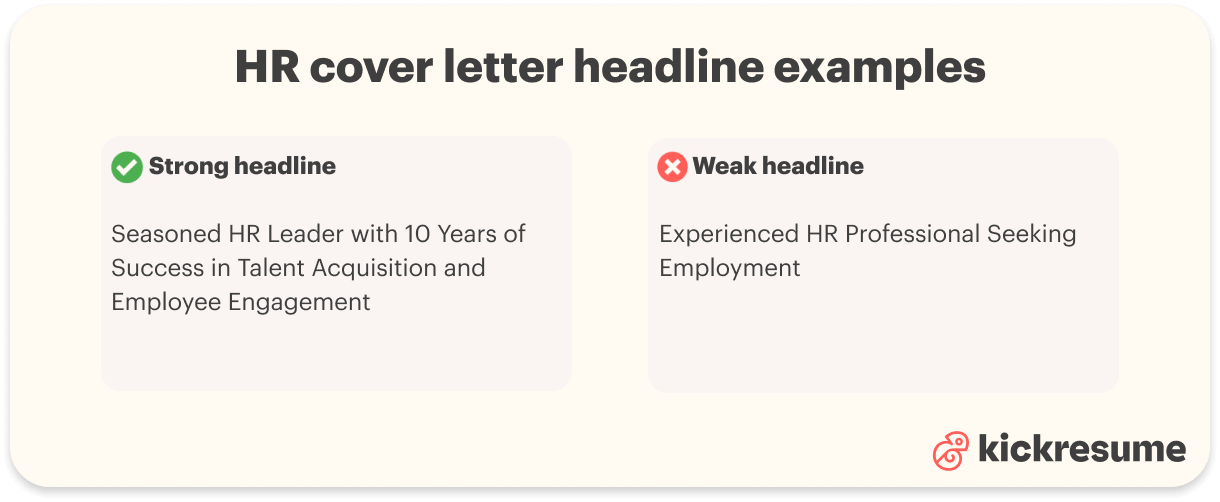 HR cover letter headline examples