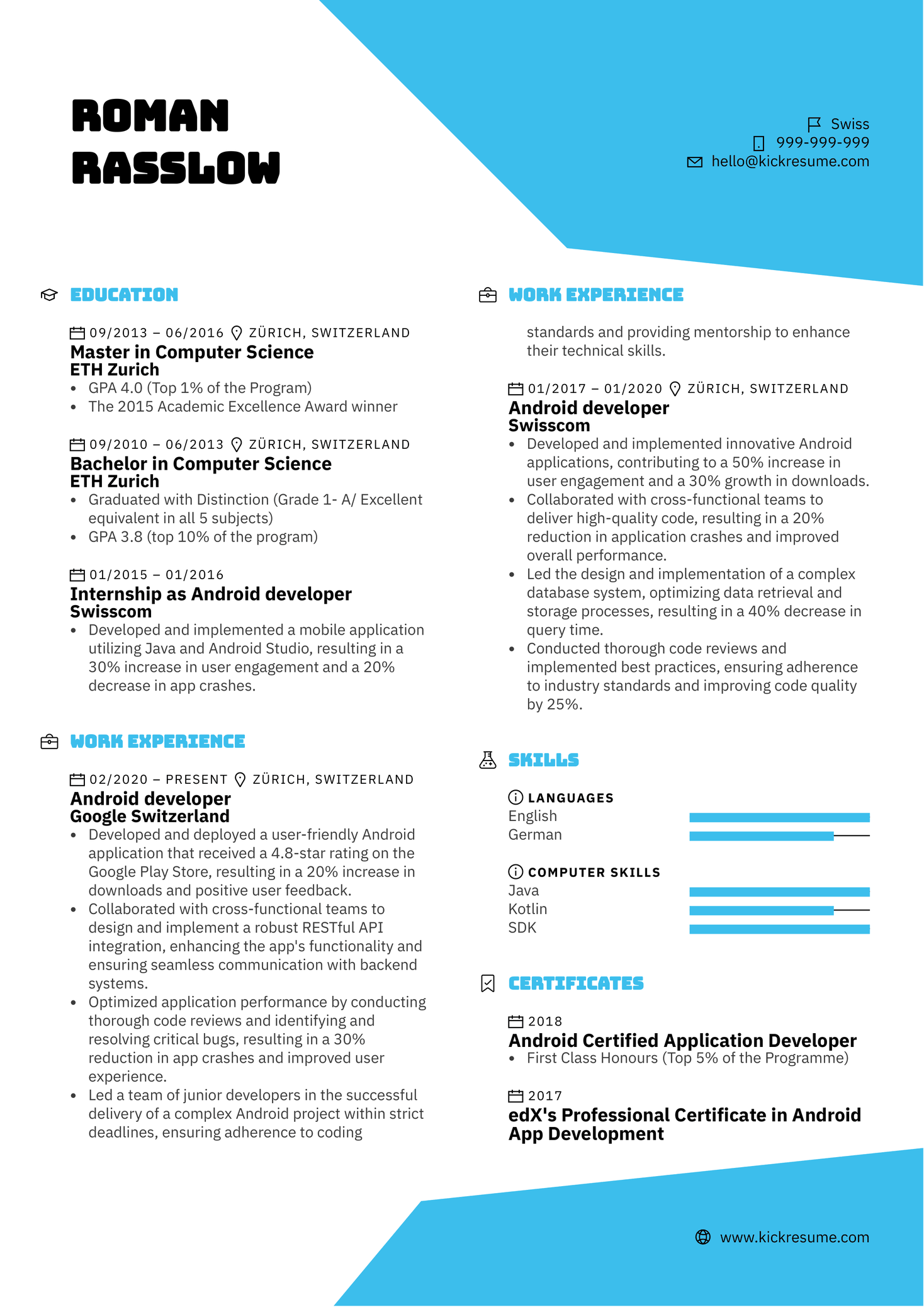 Android Developer Resume Sample