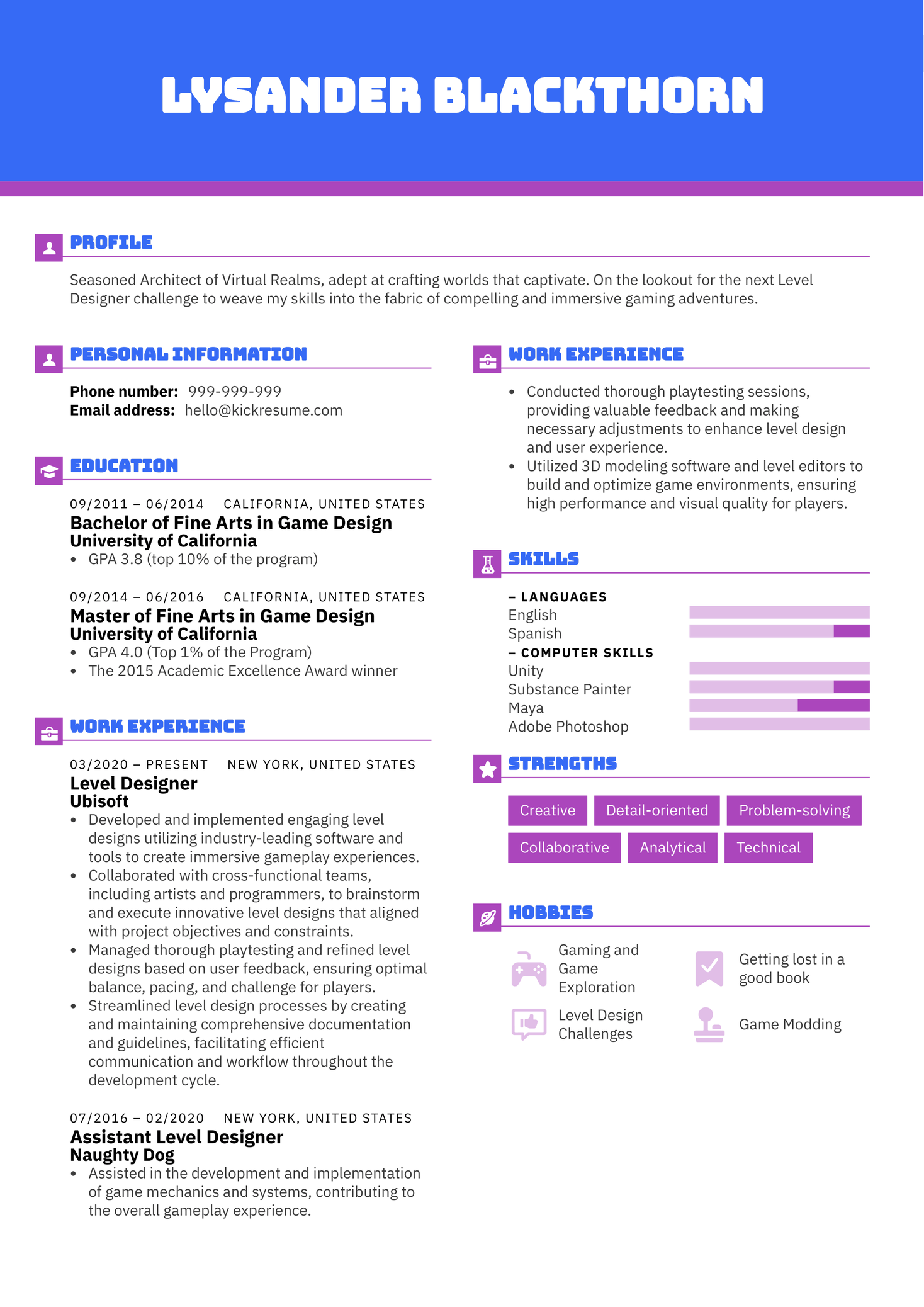 Level Designer Resume Sample