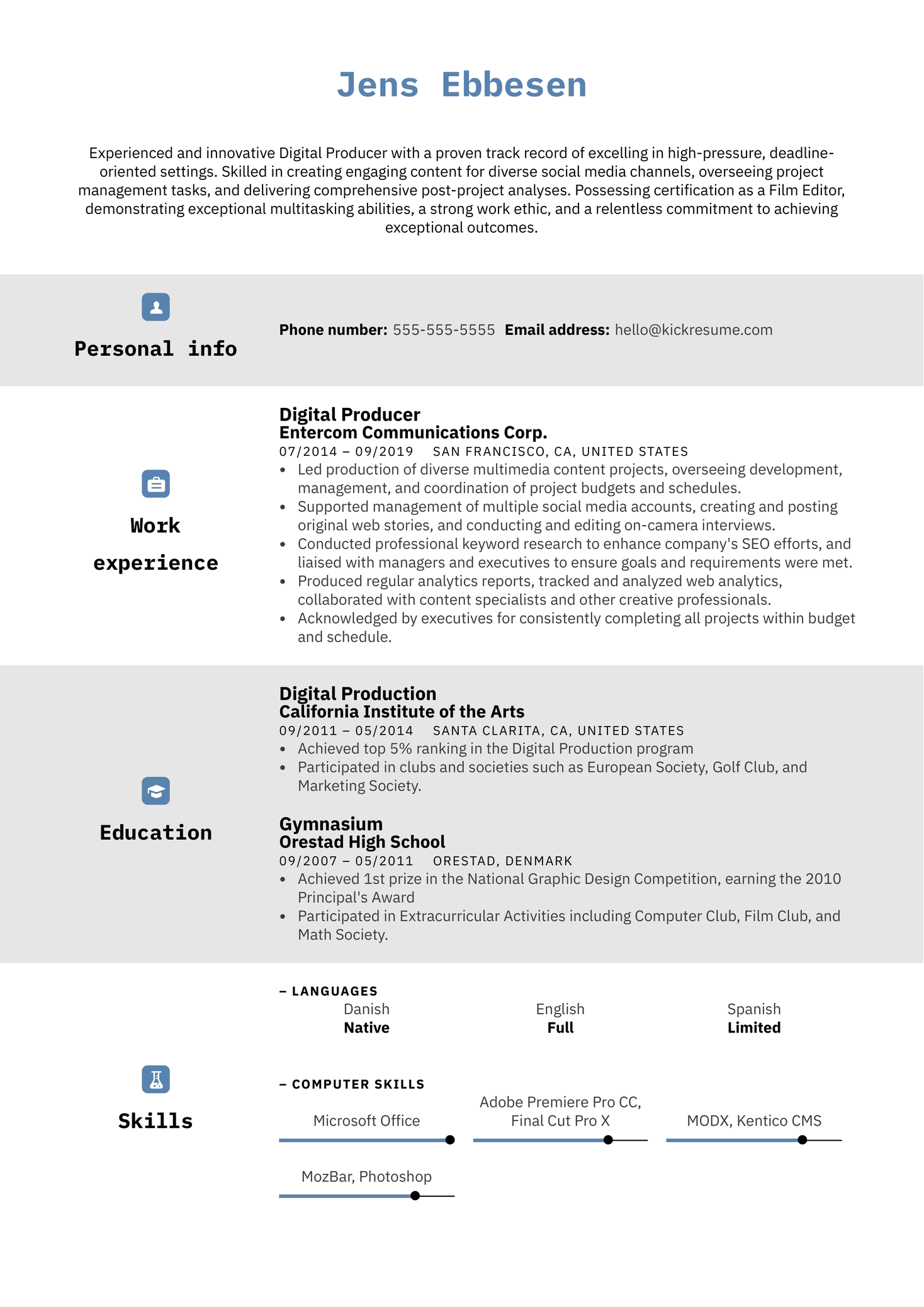 Digital Producer Resume Sample