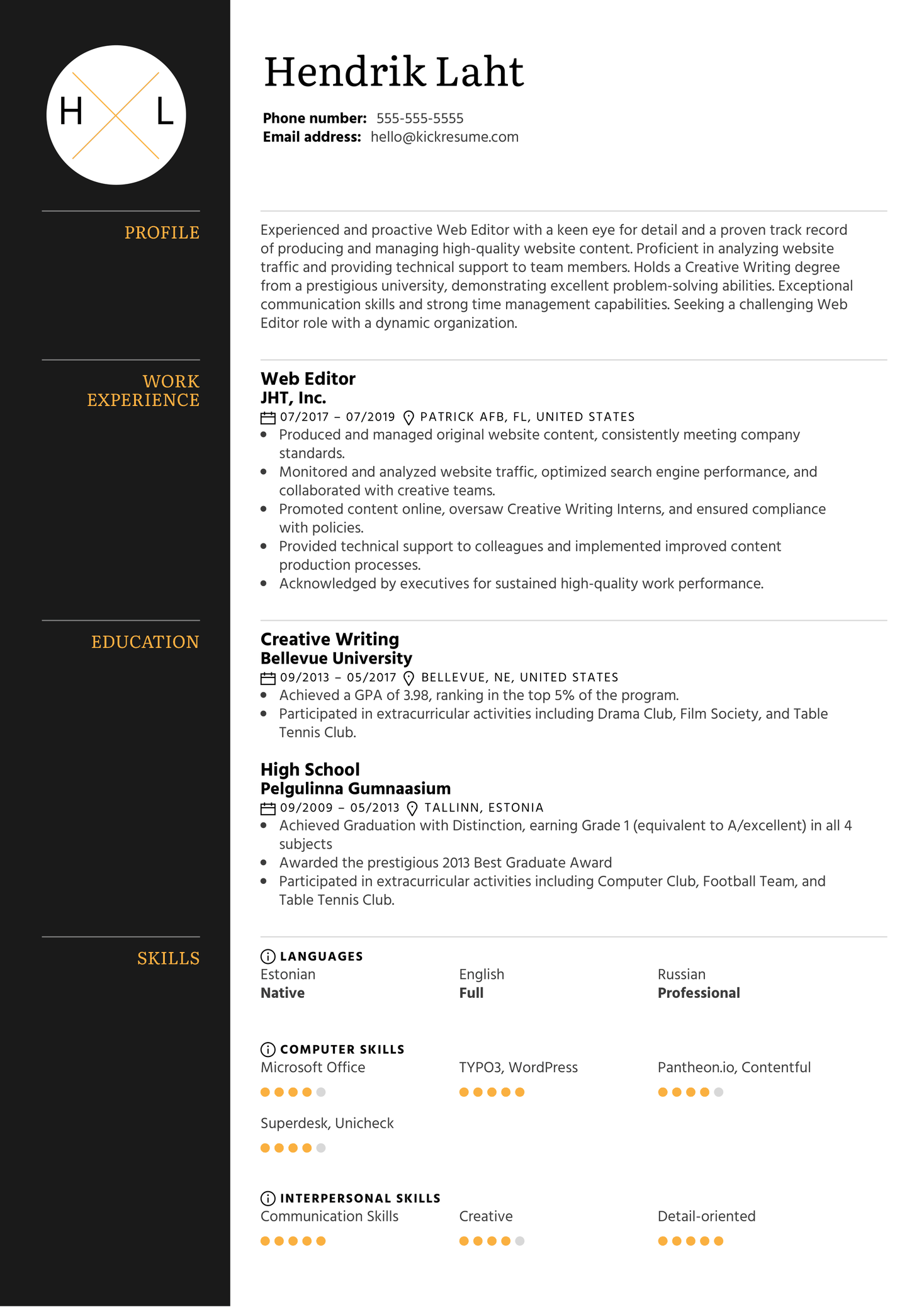 Web Editor Resume Sample