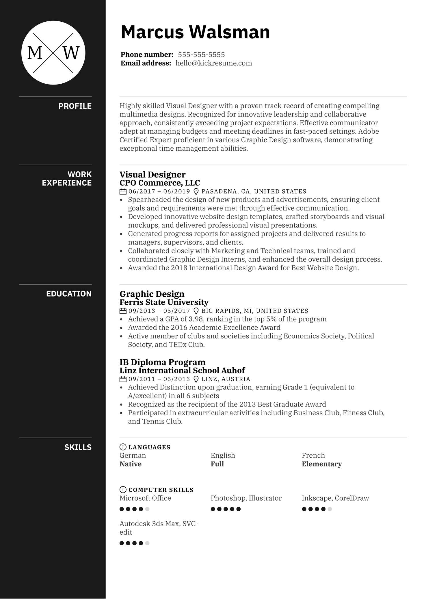 Visual Designer Resume Example