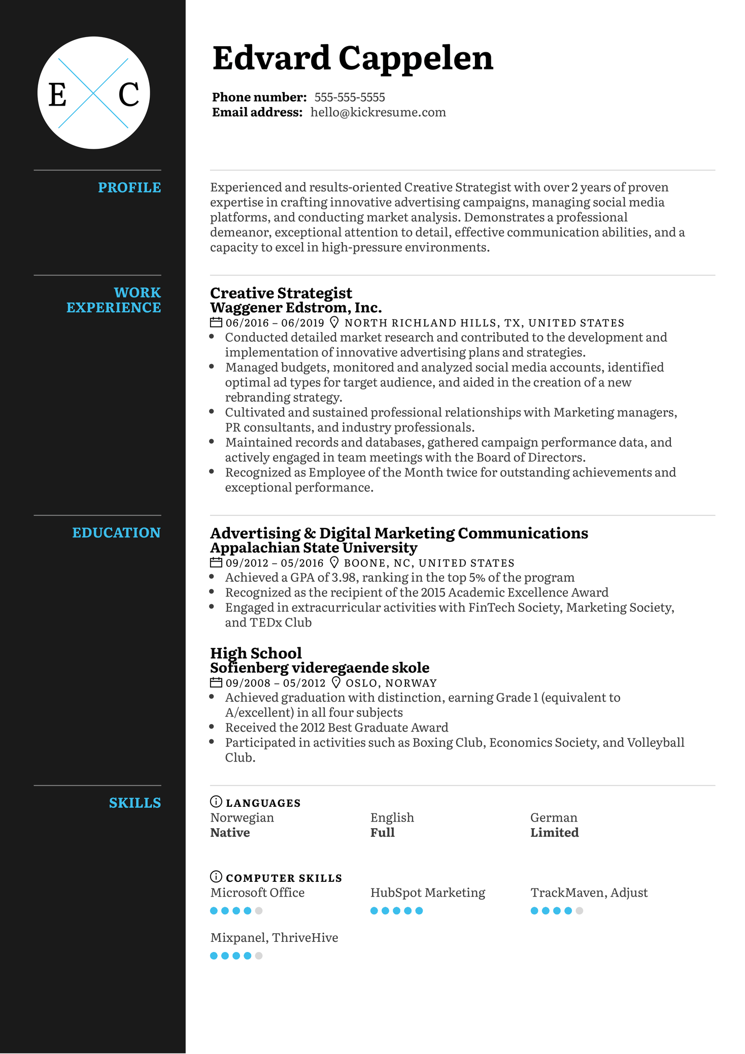 Creative Strategist Resume Sample