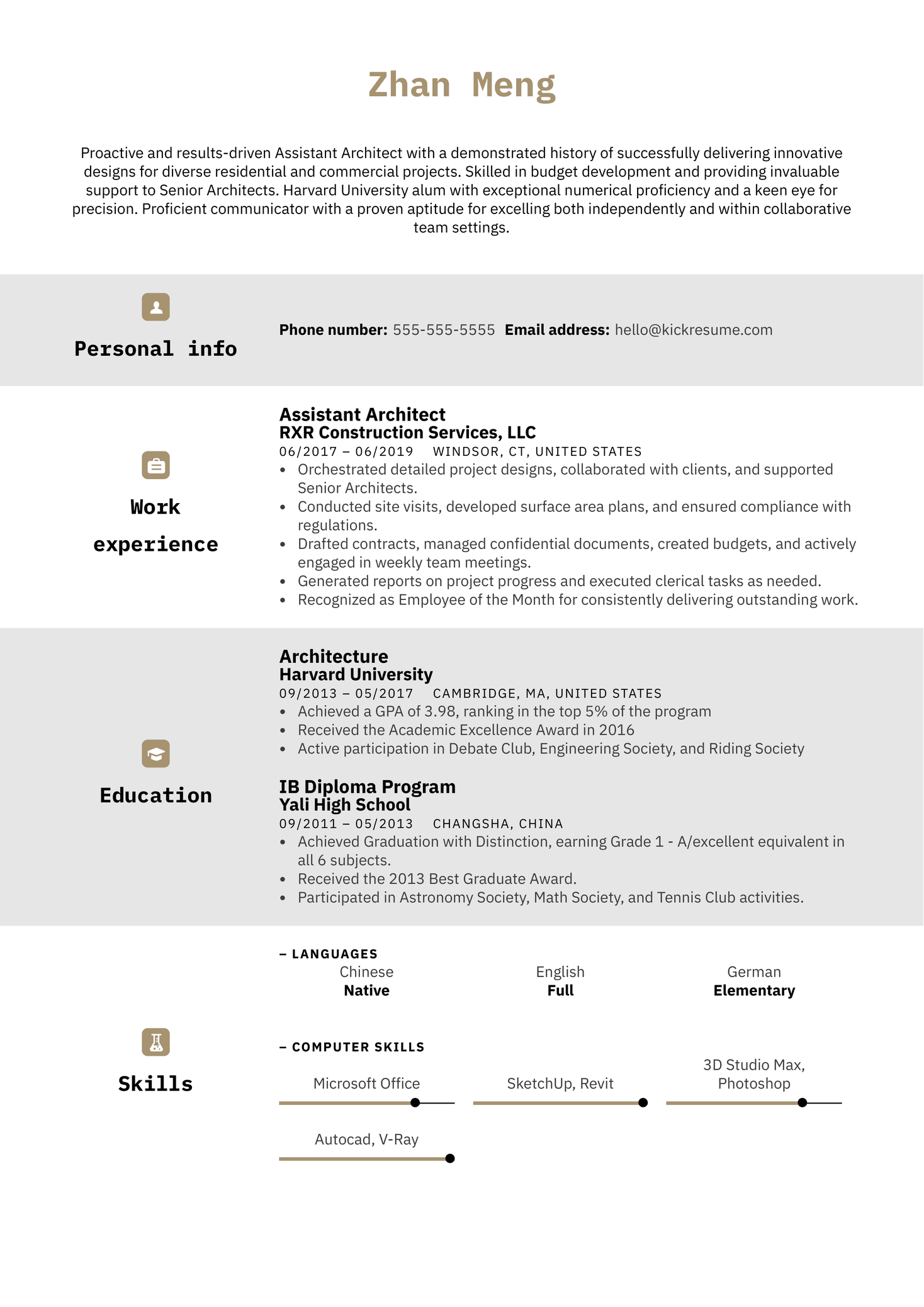 Assistant Architect Resume Example