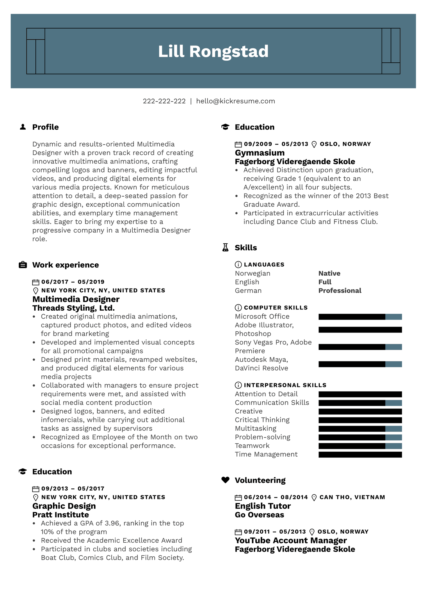 Multimedia Designer Resume Example