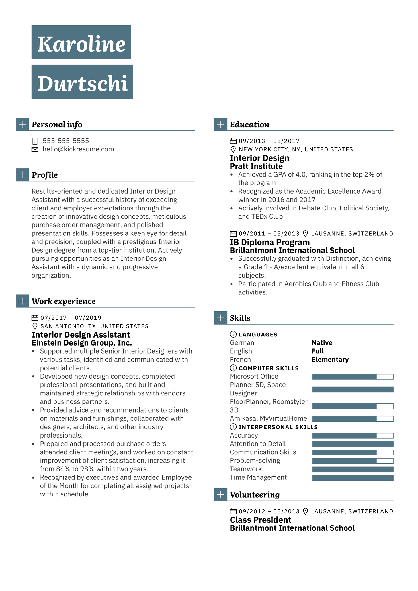 Interior Design Assistant Resume Example