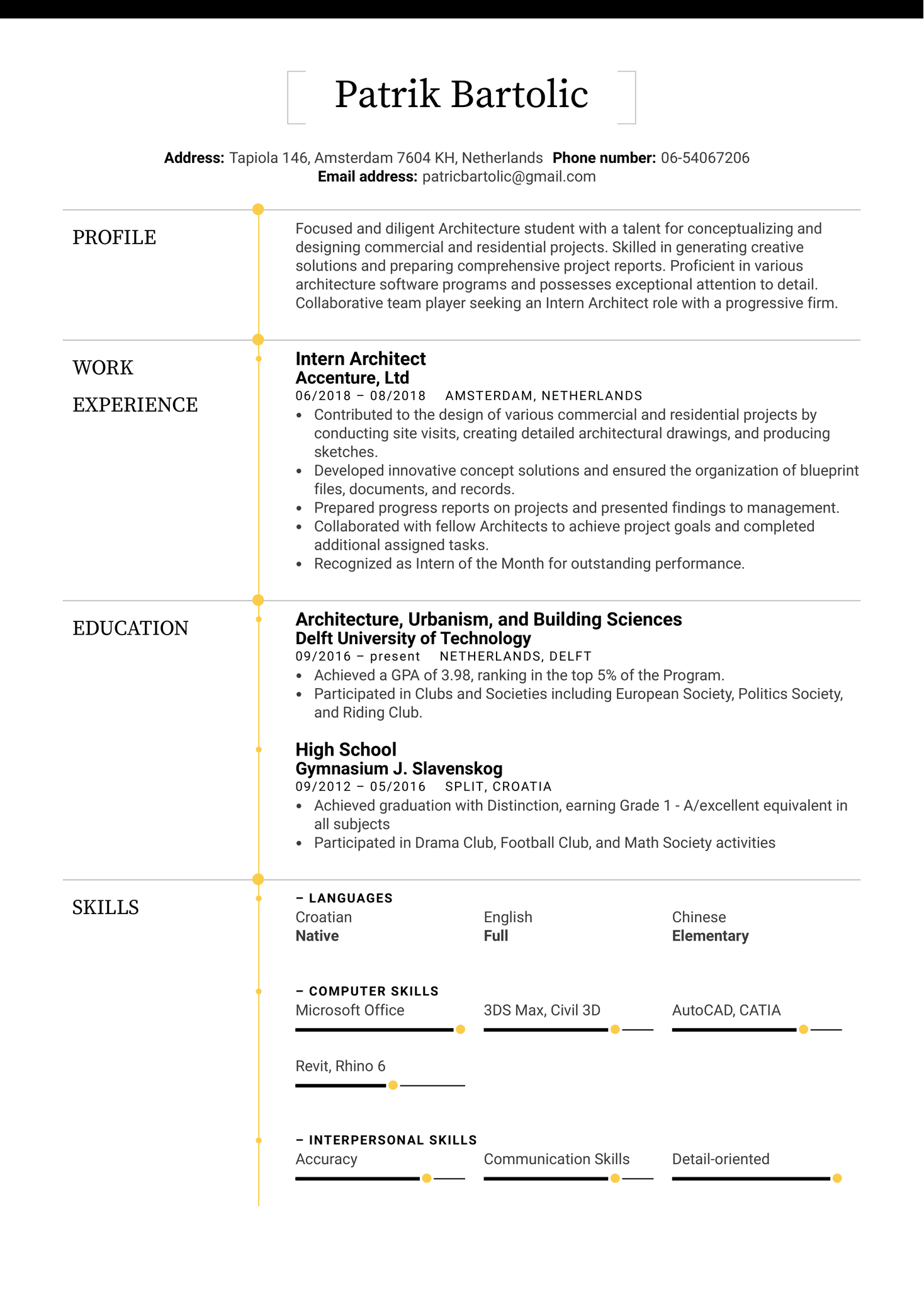 Intern Architect Resume Example