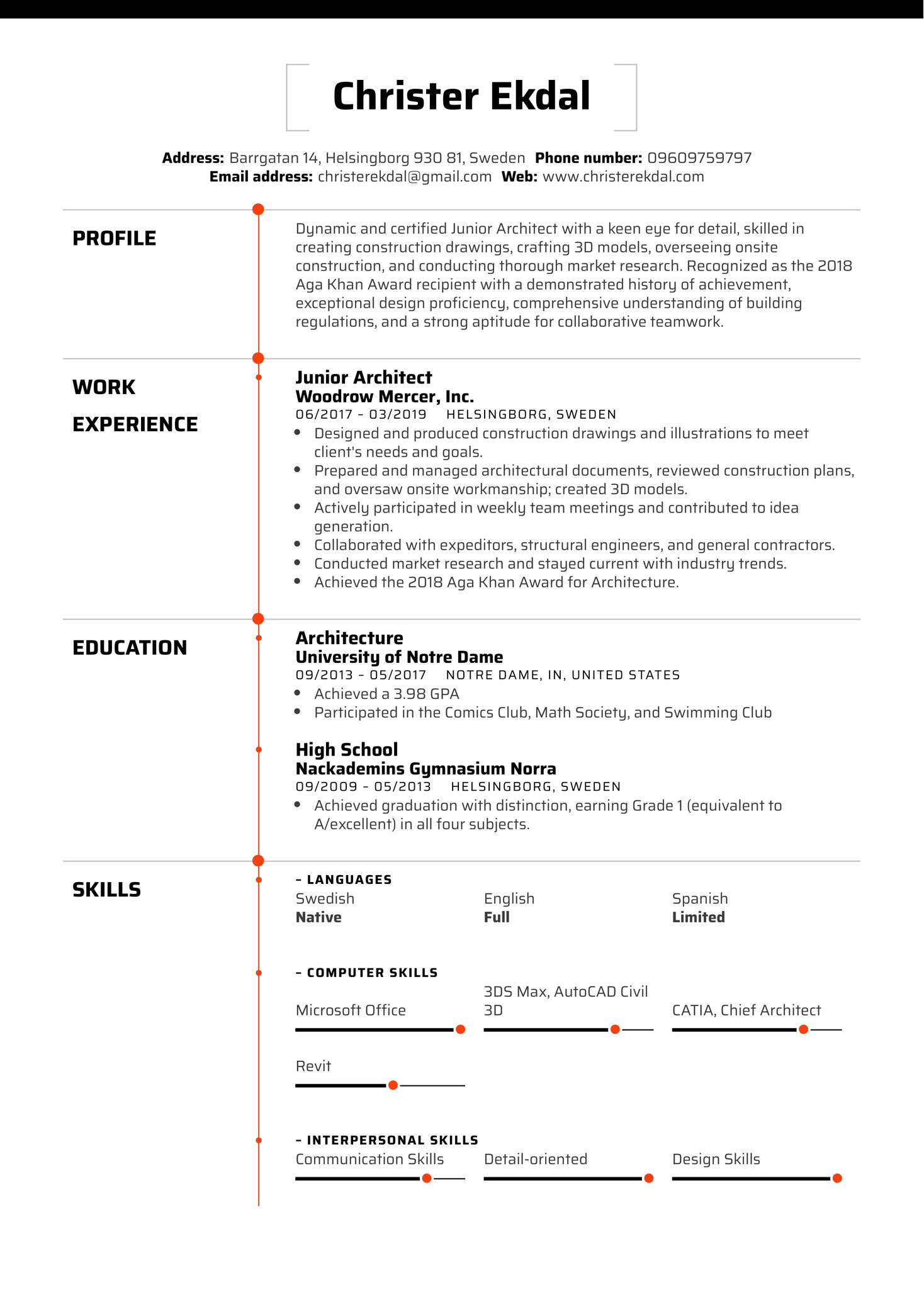 Junior Architect Resume Sample