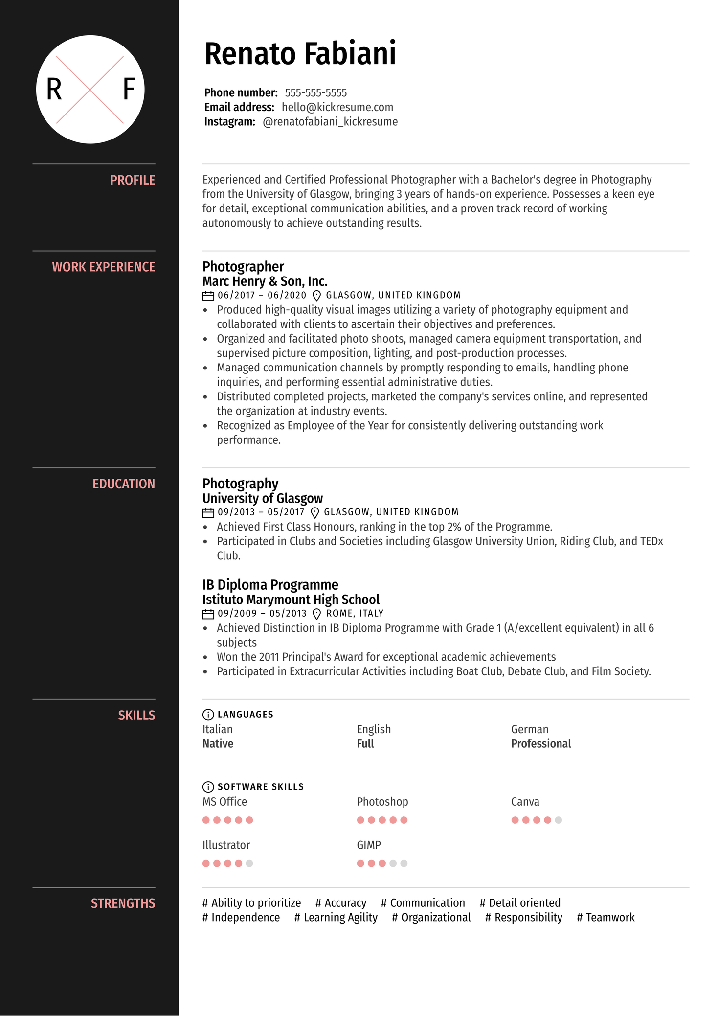 Creative Photographer Resume Template