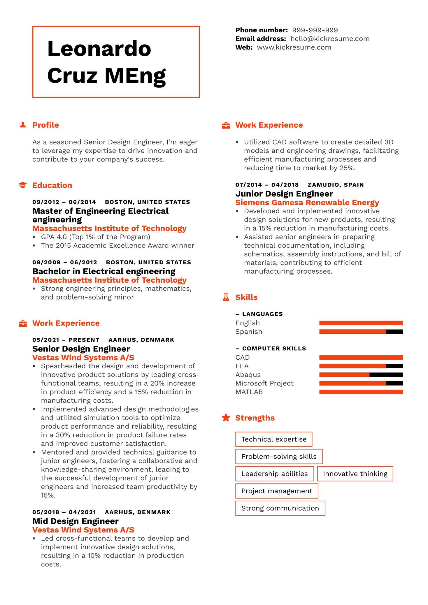 Senior Design Engineer Resume Sample