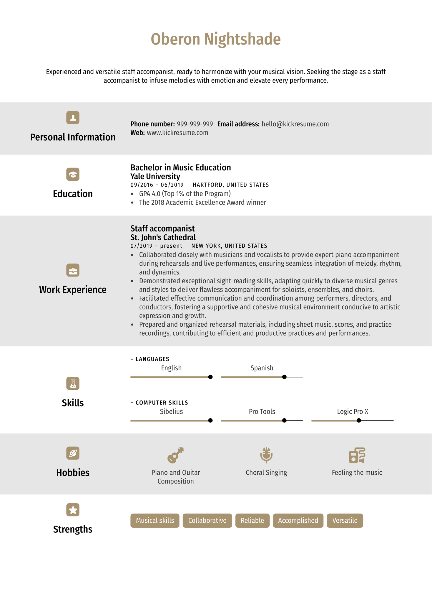 Staff Accompanist Resume Sample