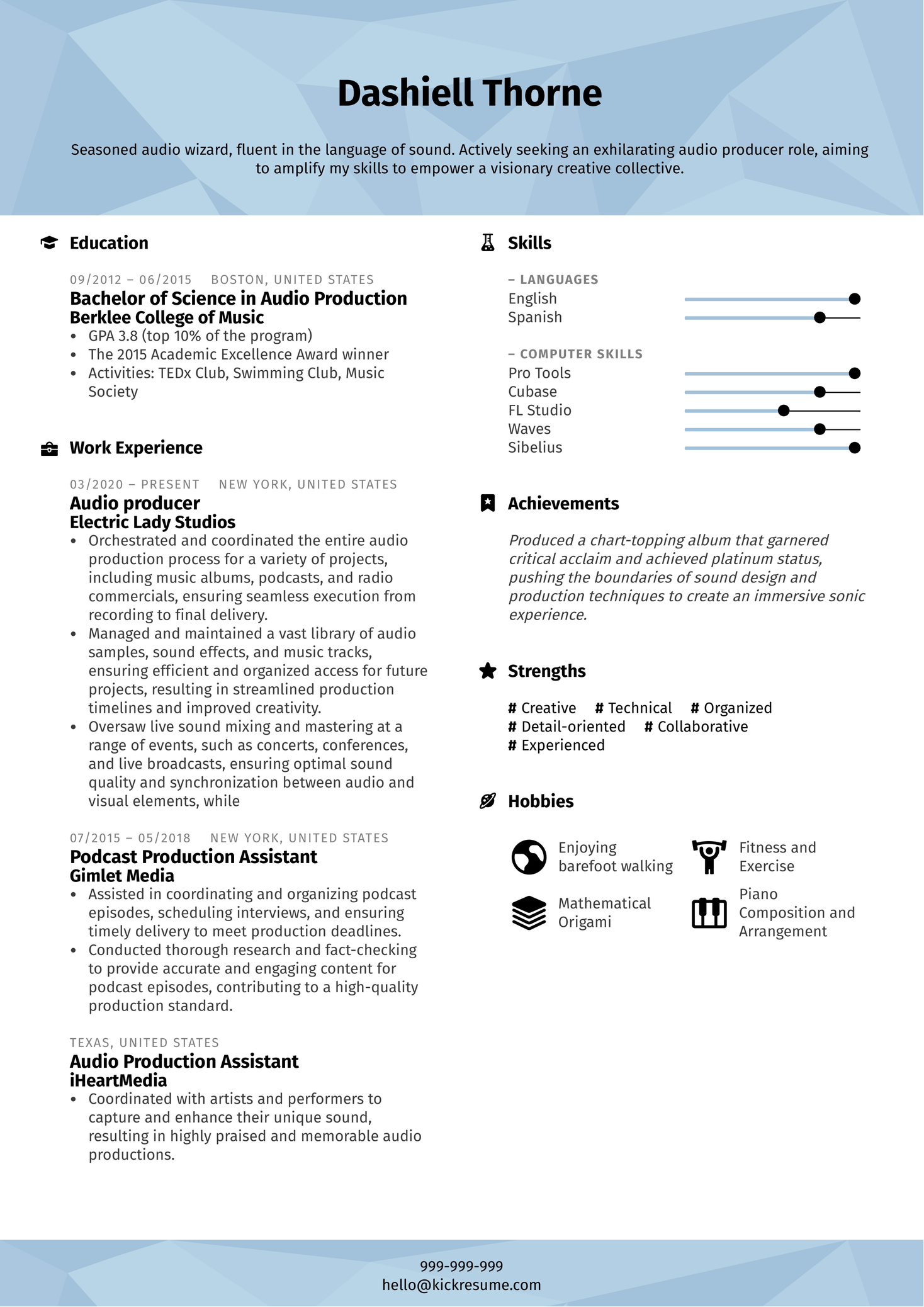 Audio Producer Resume Sample