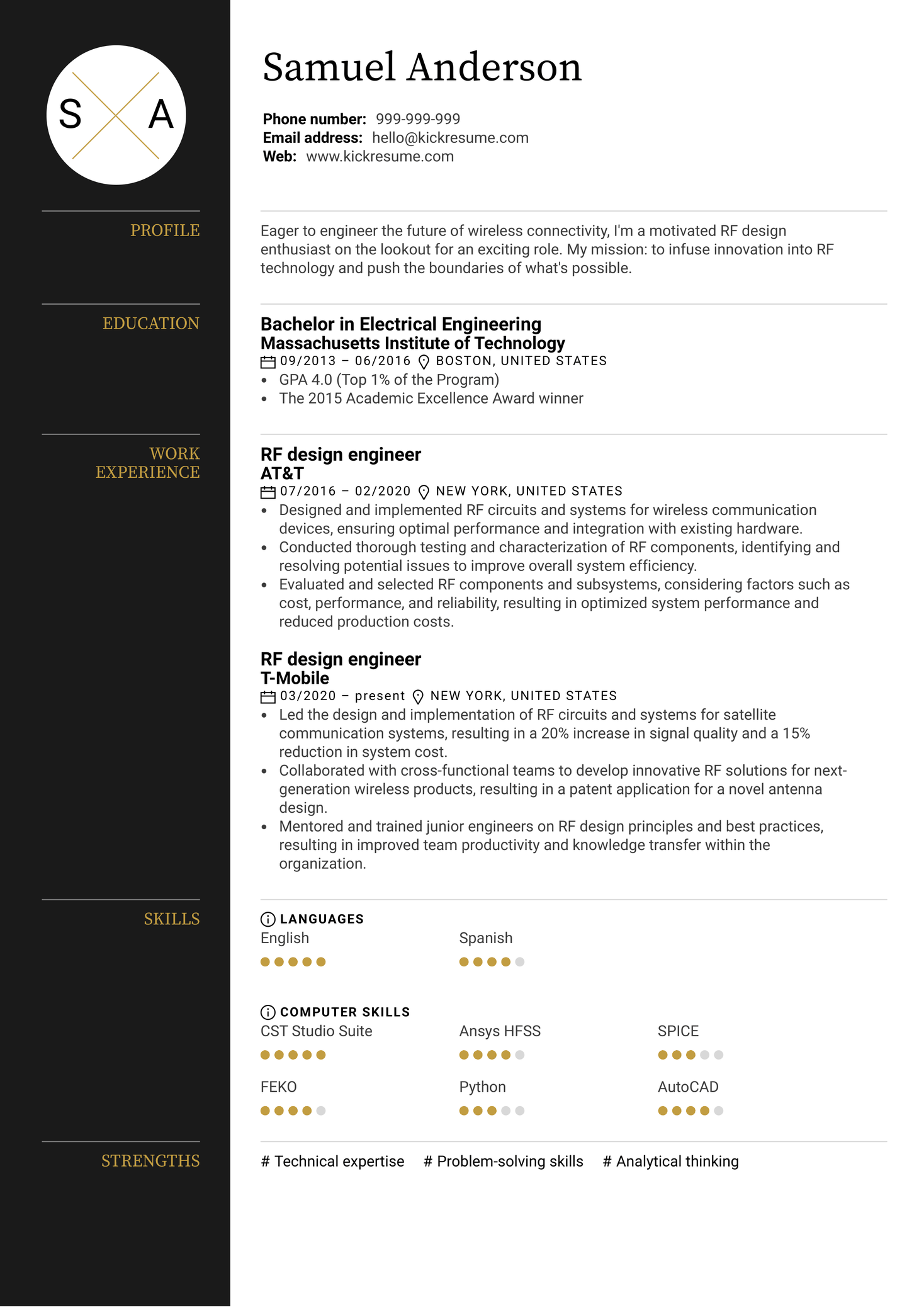 RF Design Engineer Resume Sample