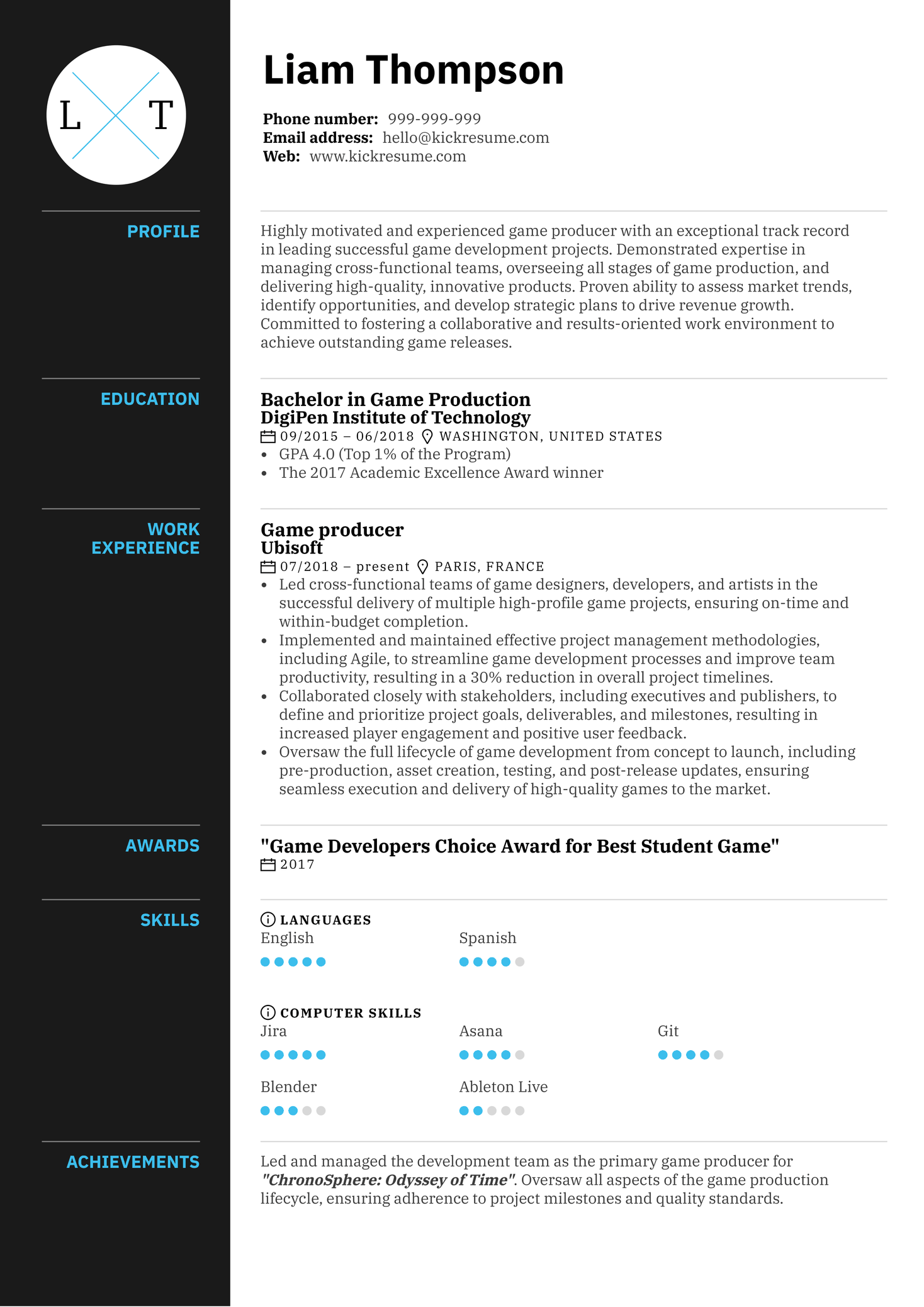 Game producer Resume Sample