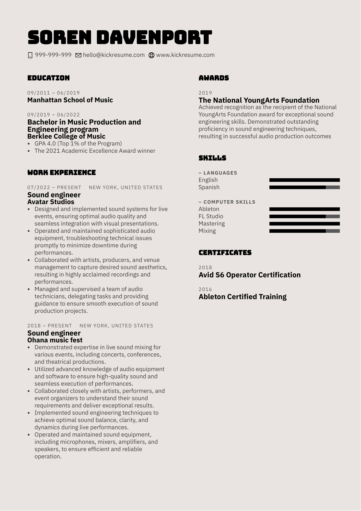 Sound Engineer Resume Sample