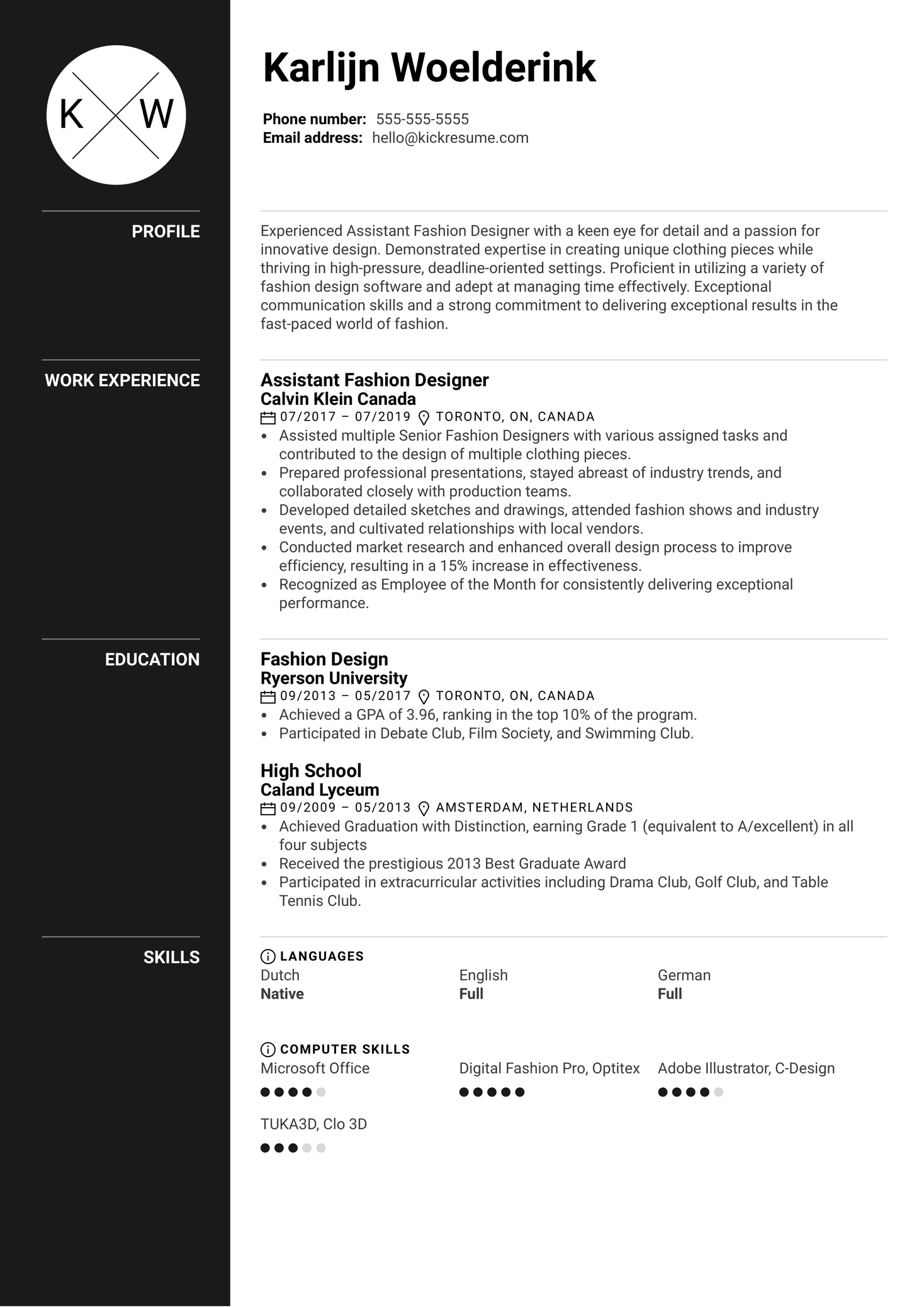 Assistant Fashion Designer Resume Sample