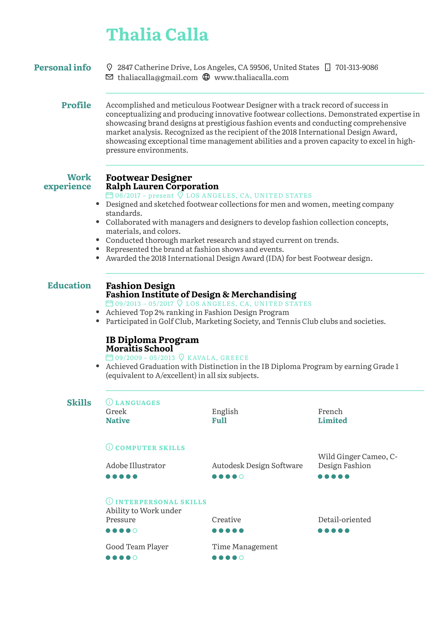 Footwear Designer Resume Sample