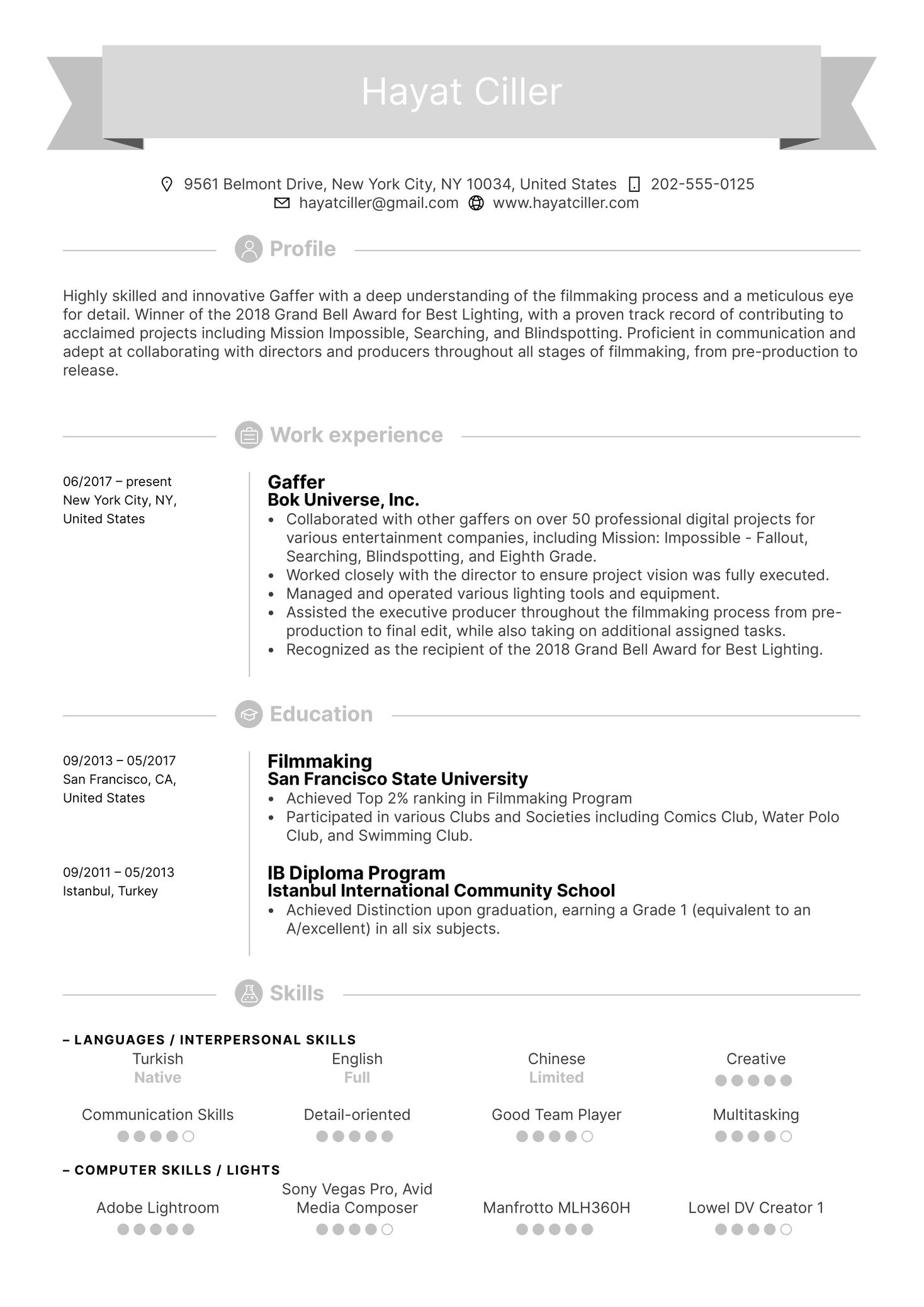 Gaffer Resume Example