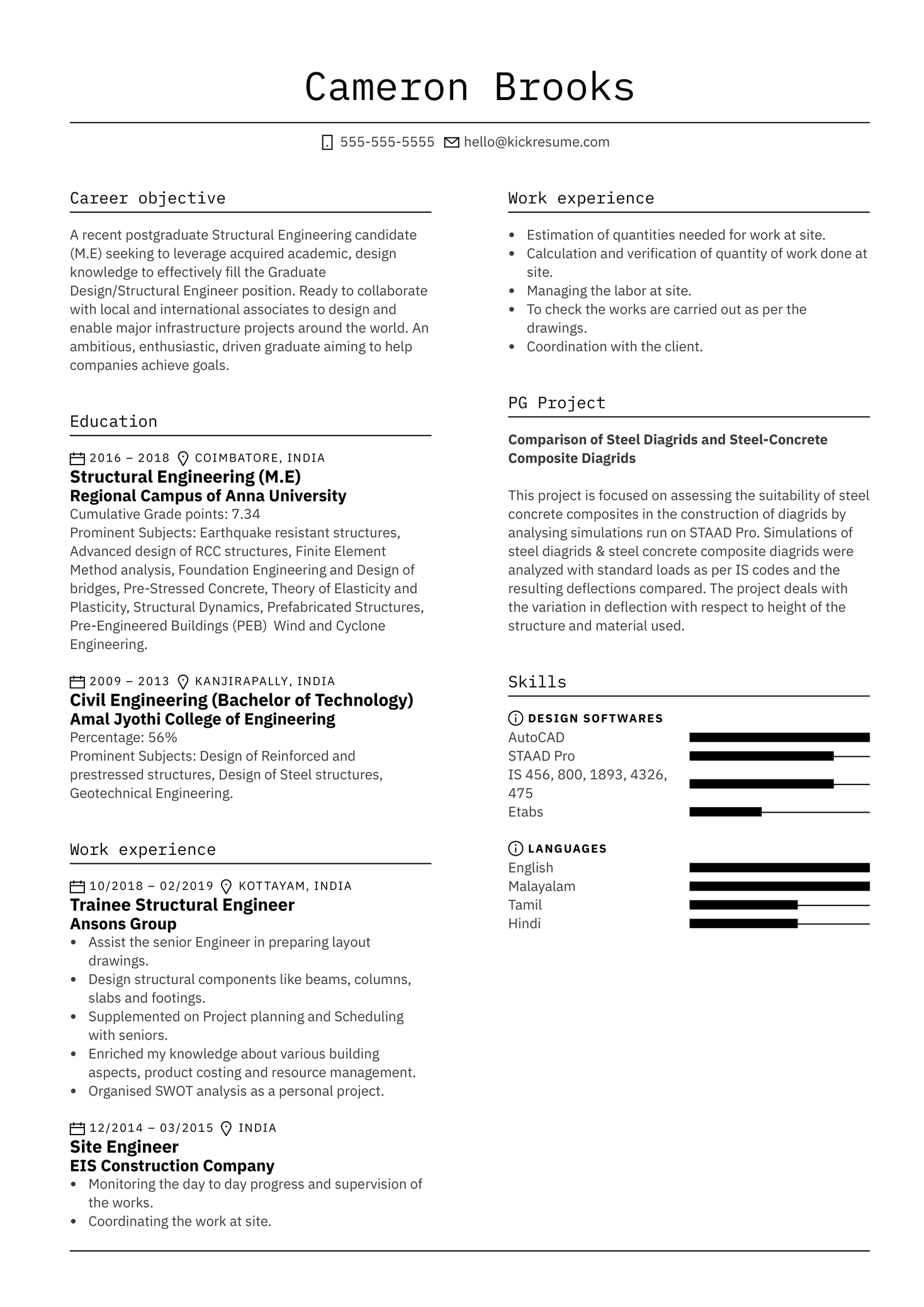 E&I Technologies	Structural Engineer Resume Example