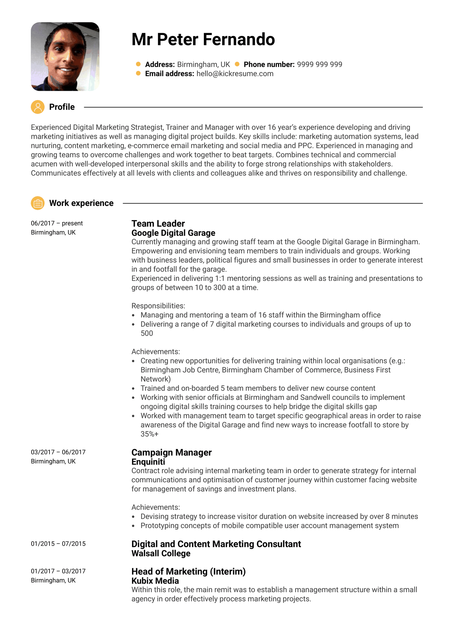 Google Team Leader Resume Sample