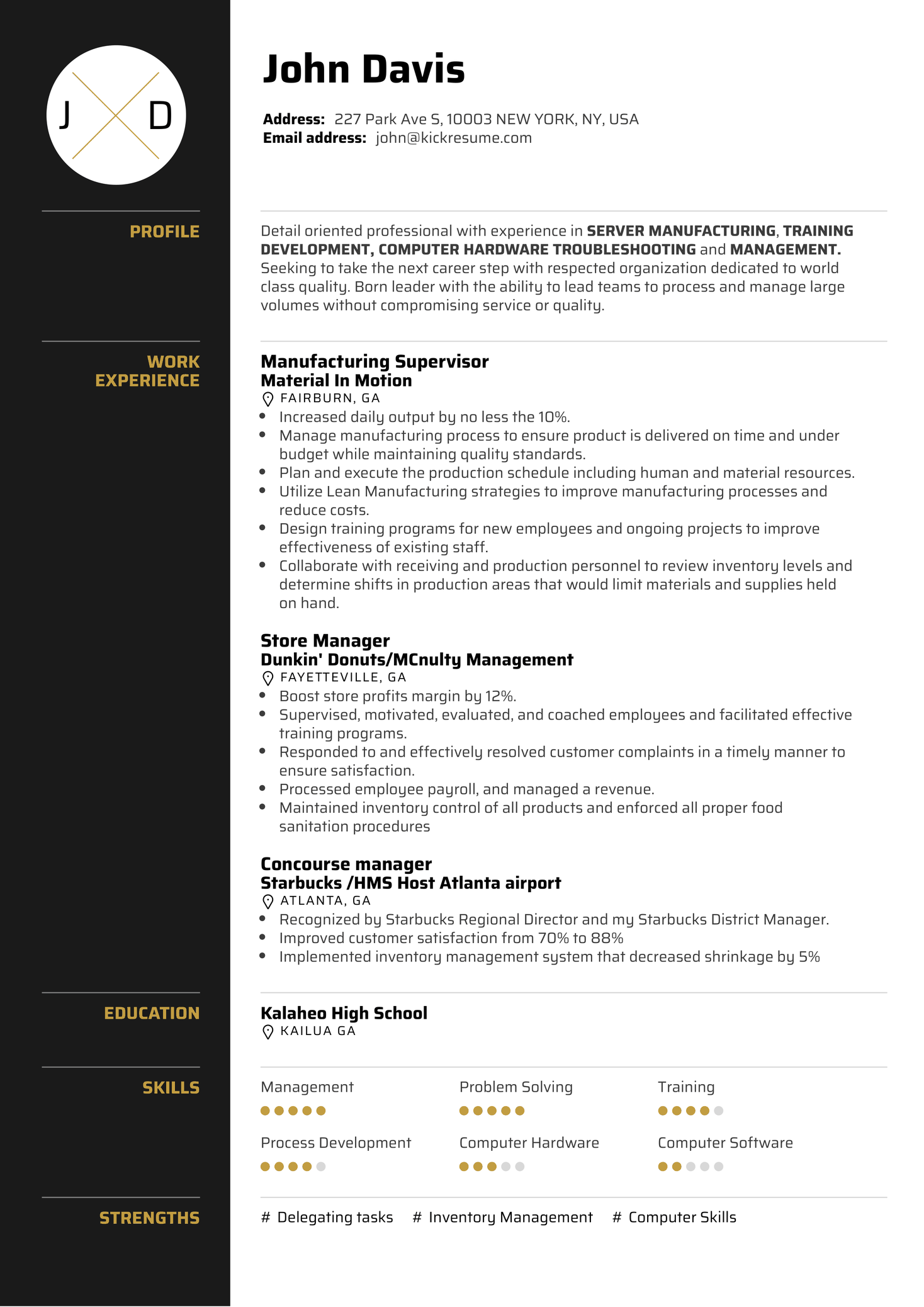 Google Server Manufacturing Supervisor Resume Sample