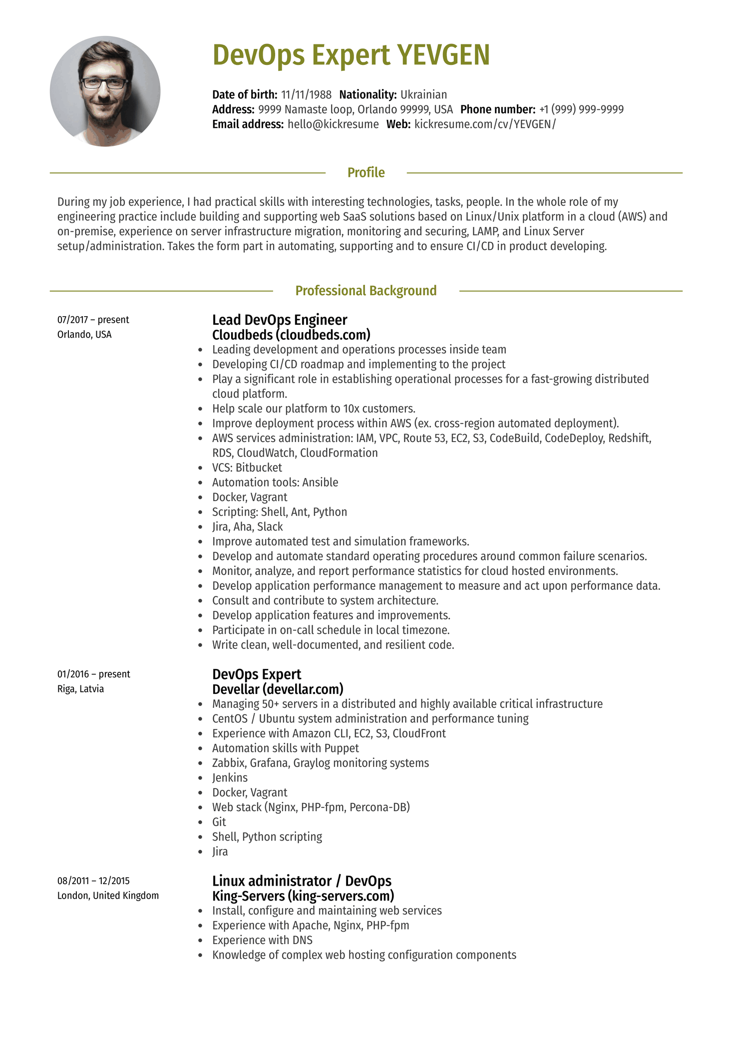 Lead Devops Engineer Resume Sample