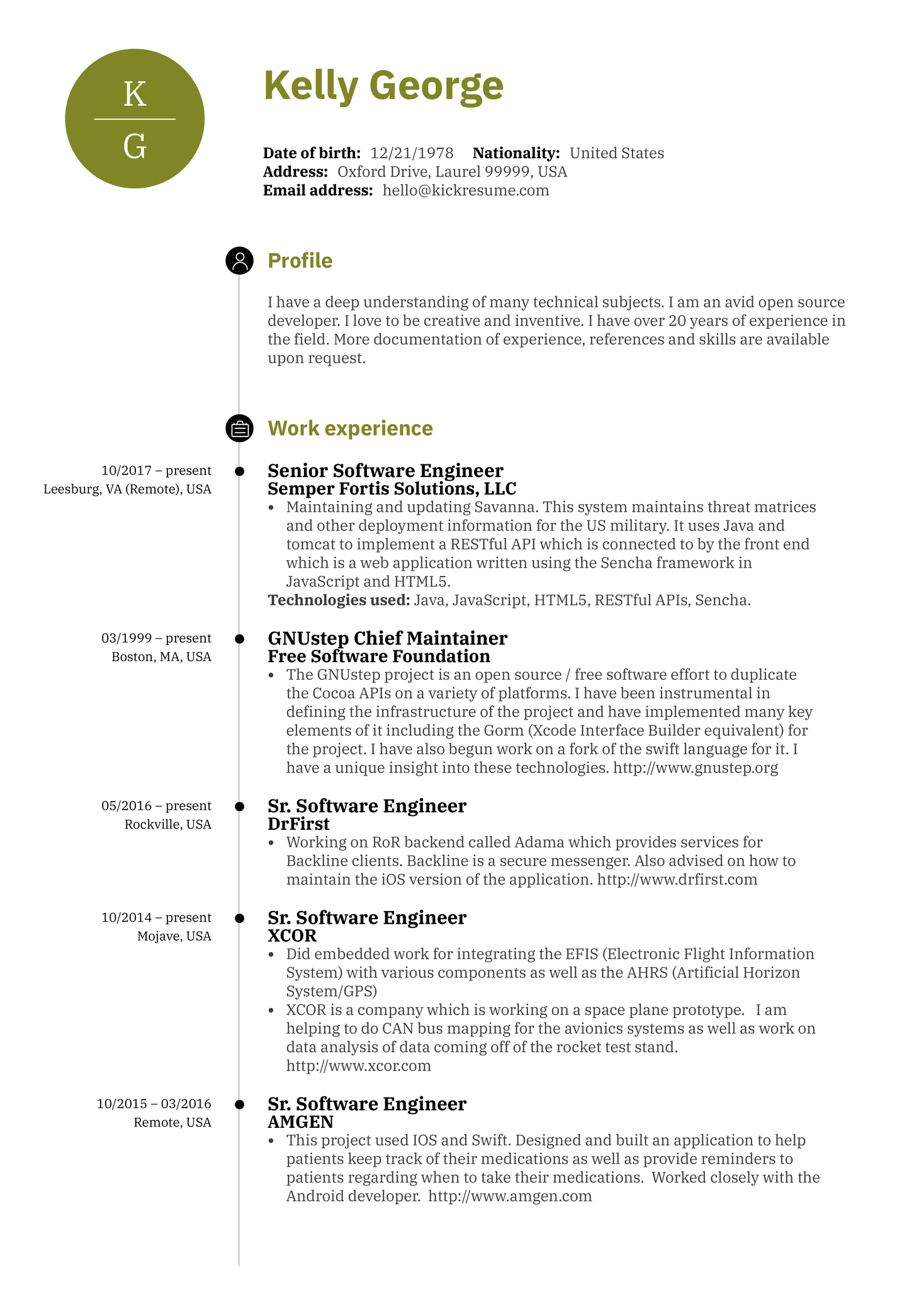 Senior Software Engineer Resume Sample