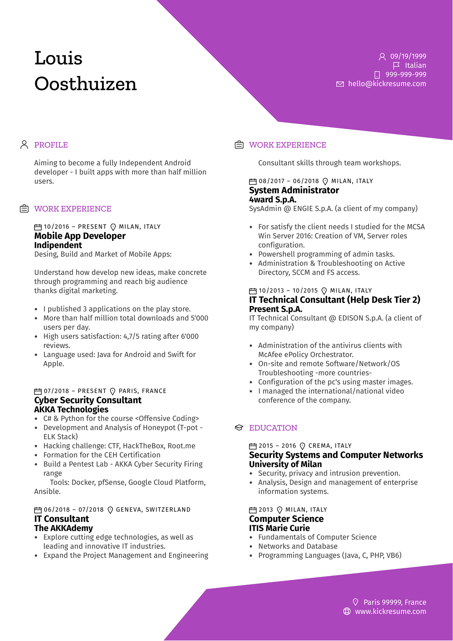 Mobile Software Engineer Resume Example